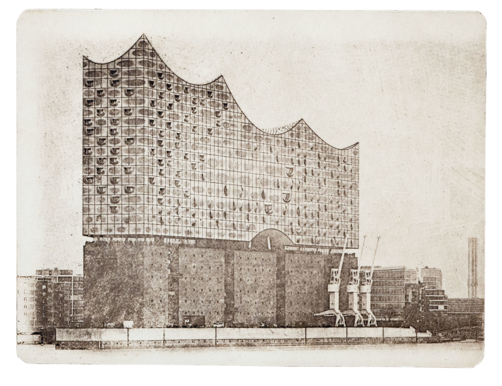 Elbphilharmonie in Hamburg als Fotoradierung, sepia